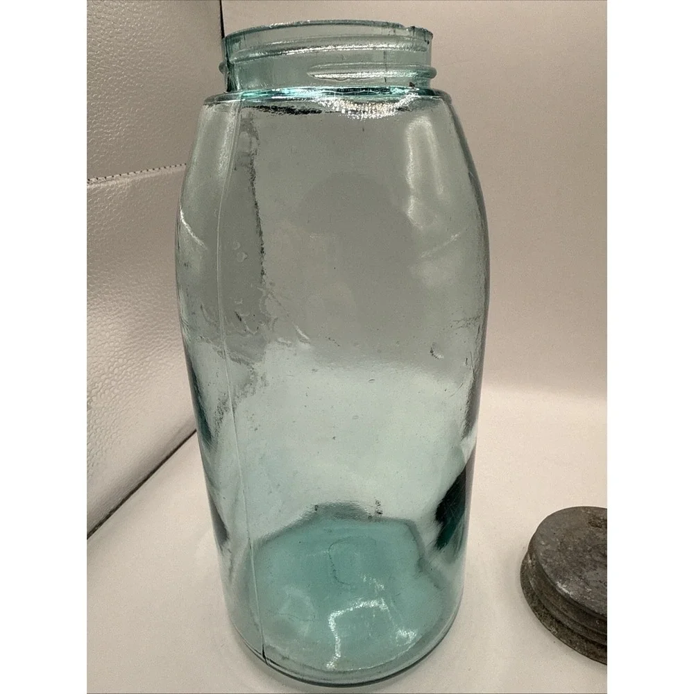 Vtg Blue Green Ball Perfect Mason Half Gallon Jar Zinc Lid Insert IV BUBBLES #12